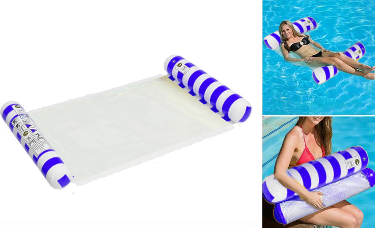 Blauwe Onderwater Hangmat met Opblaasbare Kussensteunen – Blauw – 158x69x30 cm | Zwembad Loungebed voor Volwassenen | Water Luchtbed Strandartikelen